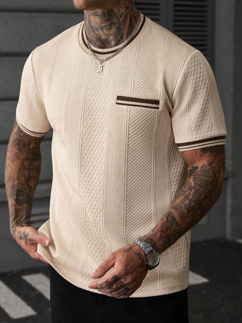 Apricot Casual Men's Colorblock Casual Short Sleeve T-Shirt - Picture 3 of 6